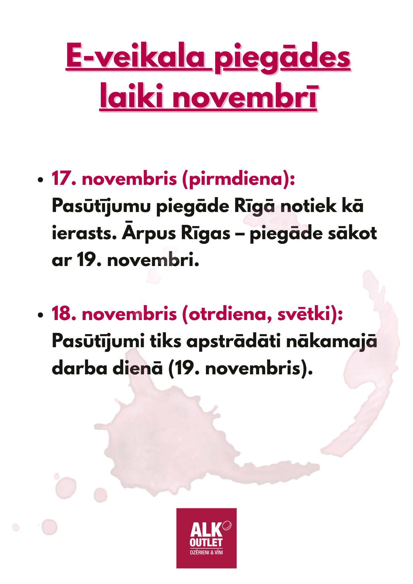 AlkOutlet E-veikala darba laiks svētkos 2024
